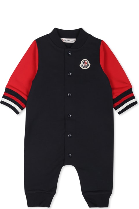 أطقم وبودي سوت لـ رُضع بنات Moncler Blue Babygrow For Baby Boy With Logo