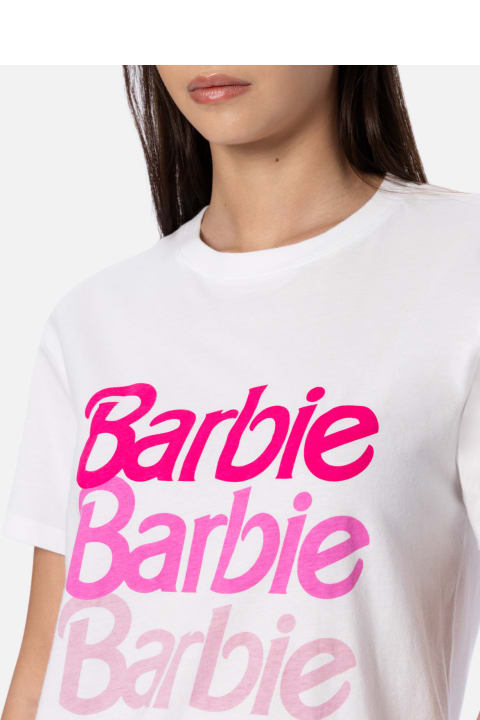 Homeware MC2 Saint Barth Woman Cotton Jersey Crewneck T-shirt Emilie With Barbie Logo Print | Barbie Special Edition