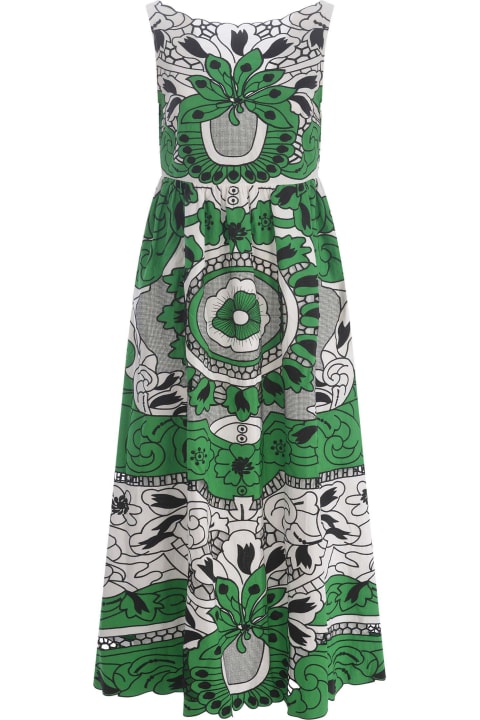 RED Valentino for Women RED Valentino White And Green Cut-out Flower Embroidered Dress