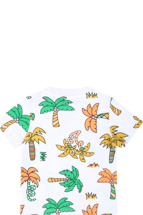 Topwear for Baby Girls Stella McCartney Kids White T-shirt For Baby Boy With Palm Trees