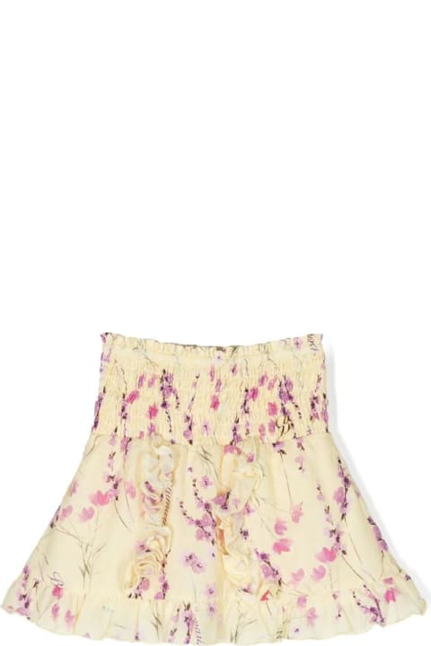 Bottoms for Girls Miss Blumarine Pastel Yellow Miniskirt With Ruffles And Floral Print