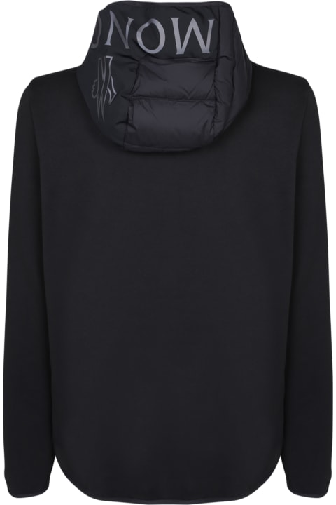 Sweaters for Men Moncler Black Cardigan With Logoed Hood
