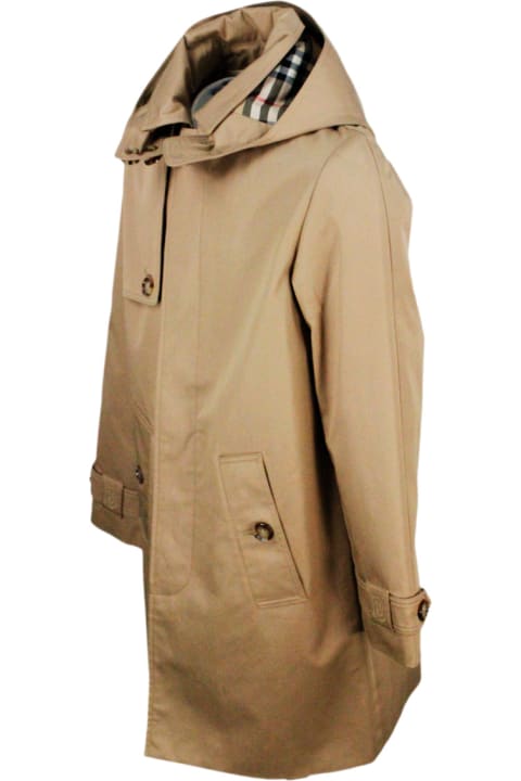 Coats & Jackets for Boys Burberry Trench Con Chiusura Con Bottoni In Cotone Con Fodera Tartan E Cappuccio Staccabile