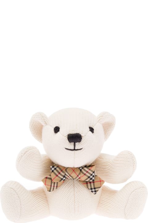 Burberry Kids  White Wool Teddy Bear With Vintage Check Bow