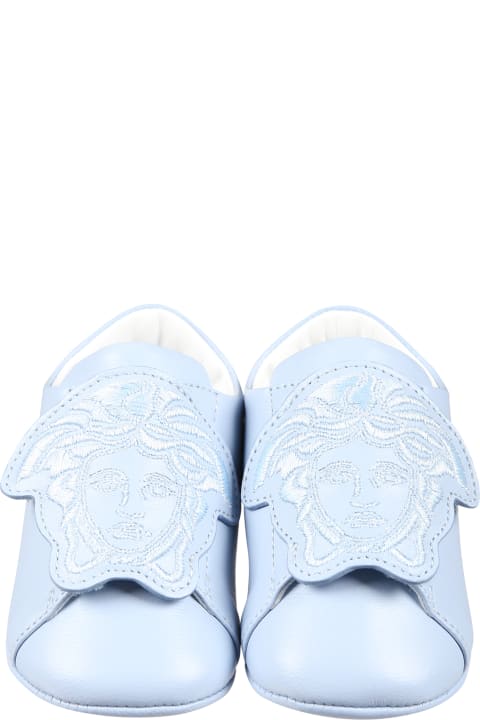 Versace Shoes for Baby Girls Versace Light Blue Sneakers For Babies With Medusa