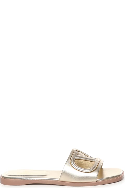 Sale for Women Valentino Garavani Slide Vlogo Cut-out Sandal In Laminated Leather