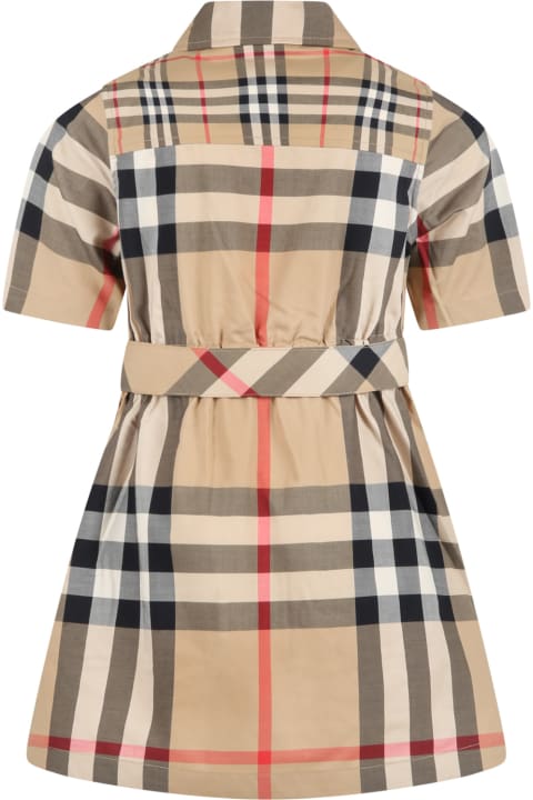 Beige Dress For Girl With Vintage Check