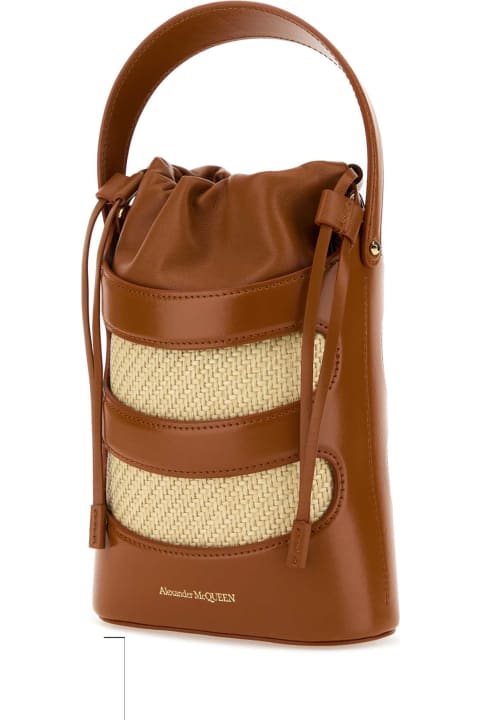 Homeware Alexander McQueen Two-tone Leather And Raffia Mini The Rise Bucket Bag