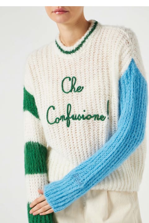 Homeware MC2 Saint Barth Woman Brushed Crewneck Sweater With Lettering