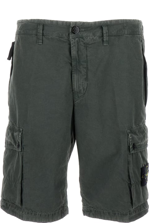 Stone Island Sale for Men Stone Island Olive Green Cargo Shorts With Compass Logo In Cotton Man