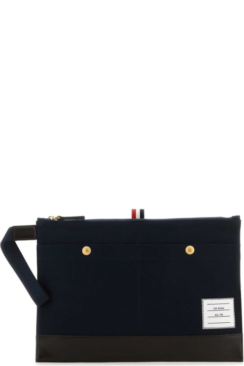 Thom Browne Bags for Men Thom Browne Navy Blue Canvas Pouch