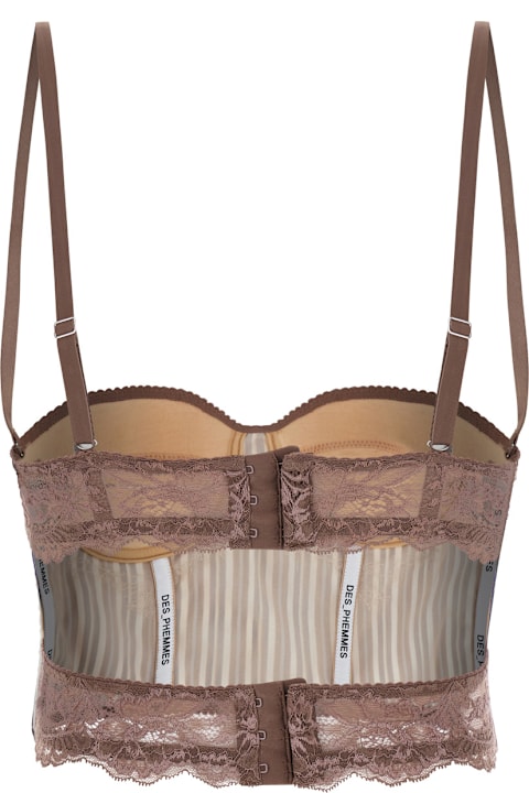 Des Phemmes Clothing for Women Des Phemmes Multicolor Bustier Style Top With Front Crystal Embellishments And All-over Striped Motif In Cotton Woman
