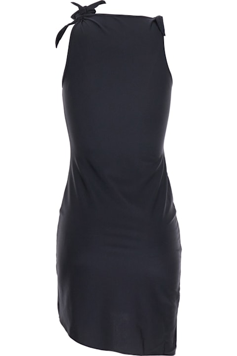 Homeware Coperni Black Asymmetric Sleeveless Mini Dress With Floral Detail And Cut-out On The Front In Tech Fabric Stretch Woman