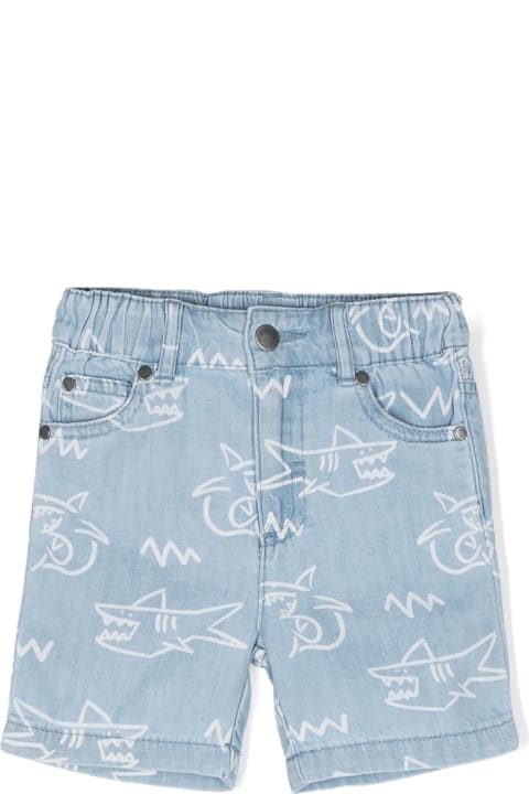 Bottoms for Baby Girls Stella McCartney Kids Blue Denim Bermuda Shorts With Shark Print