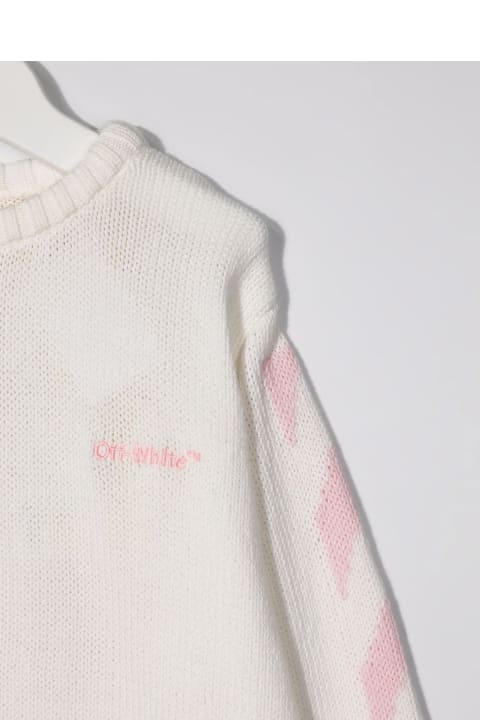 Kids White Sweater With Logo, Arrows And Diagonals