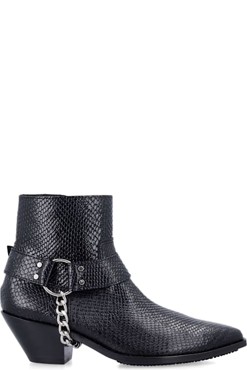 Junya Watanabe Python-effect Leather Western Ankle Boots With Chain