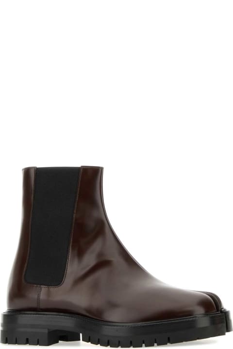 Maison Margiela Boots for Men Maison Margiela Burgundy Leather Tabi County Chelsea Ankle Boots