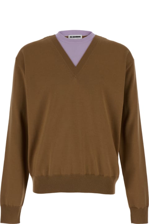 Clothing for Men Jil Sander Brown And Lillac Double-neck Sweater In Wool Man