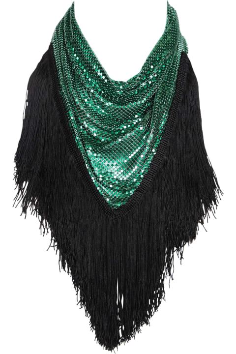 Paco Rabanne Scarves & Wraps for Women Paco Rabanne Fringe Detail Emerald Scarf
