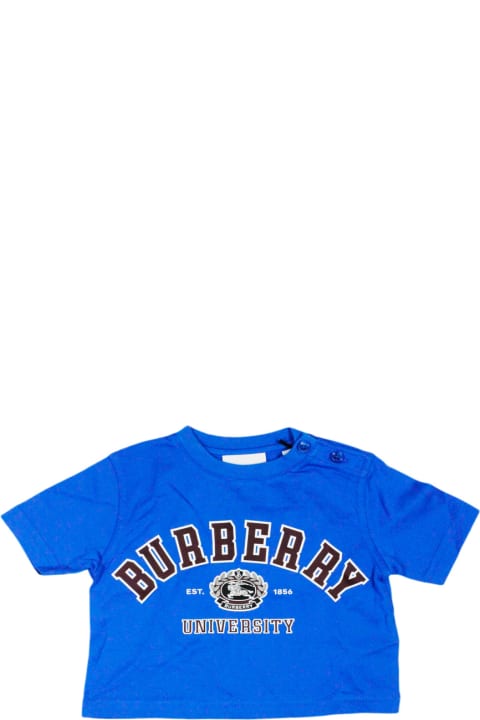 Topwear for Baby Girls Burberry Crew-neck T-shirt With Buttons On The Neck In Cotton Jersey With University Print