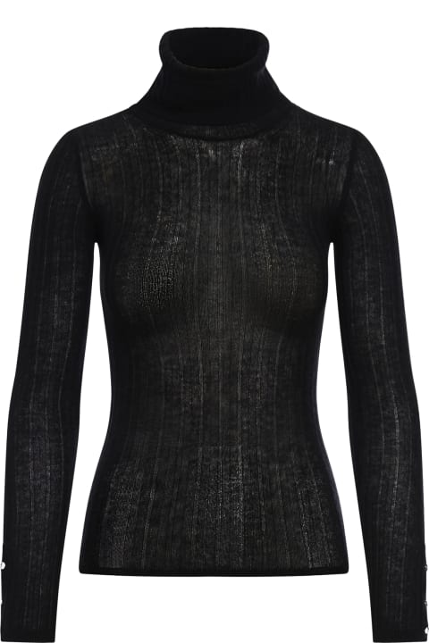 Durazzi Milano Sweaters for Women Durazzi Milano "cashmire High Neck Top "ribbed Turtle Neck Knitted Top With Branded Cuff Bottons In Cashmere