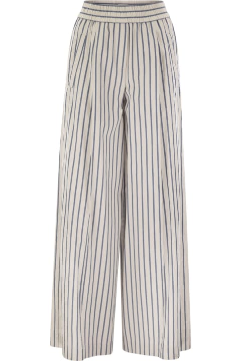 Brunello Cucinelli Pants & Shorts for Women Brunello Cucinelli Loose Track Trousers In Wrinkled Cotton Linen Poplin