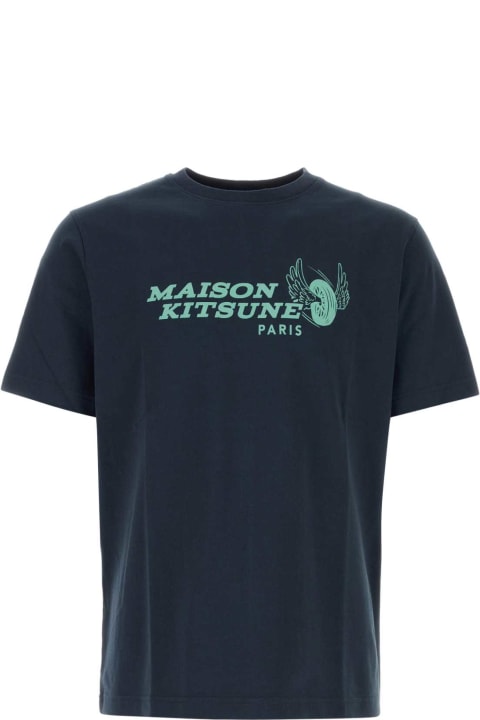 メンズ新着アイテム Maison Kitsuné Navy Blue Cotton T-shirt