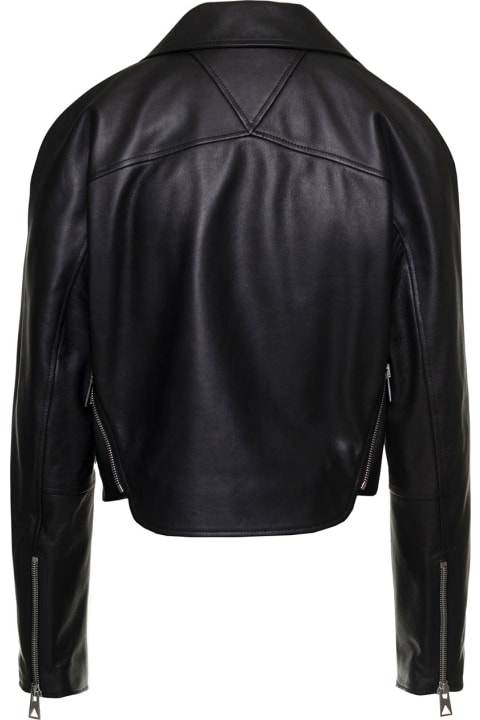 Black Biker Jacket With Wide Notched Revers In Smooth Leather Woman