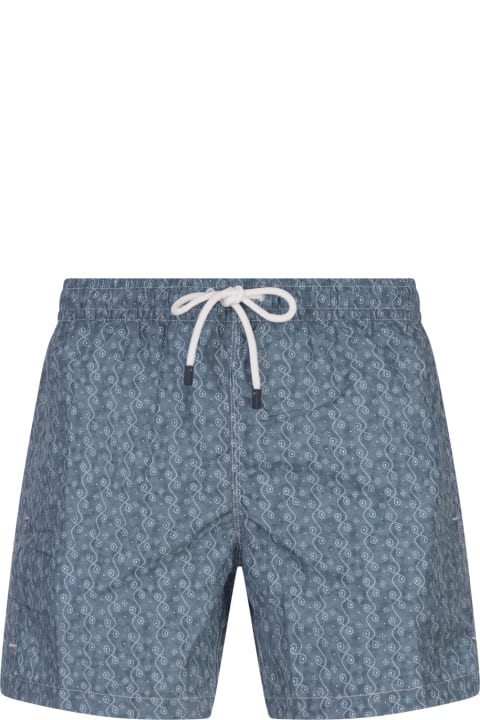 Swimwear for Men Fedeli Ocean Blue Swim Shorts With Micro Pattern