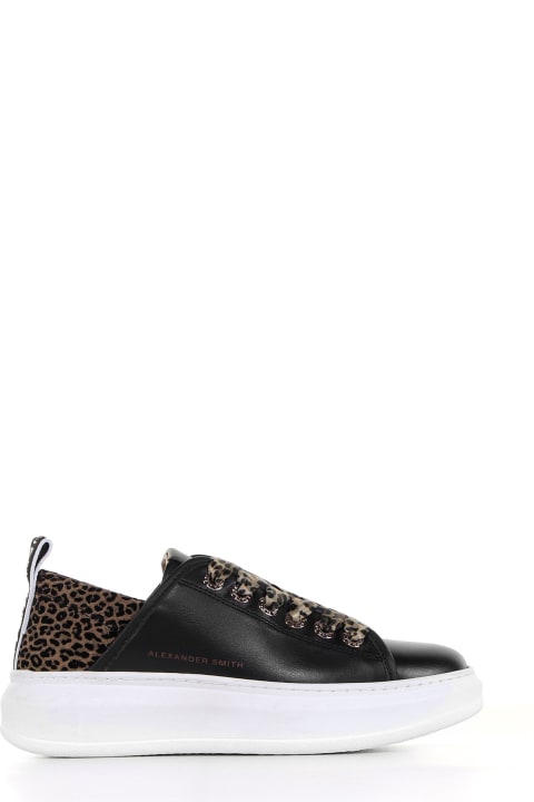 Sneakers In Leather And Animalier Heel