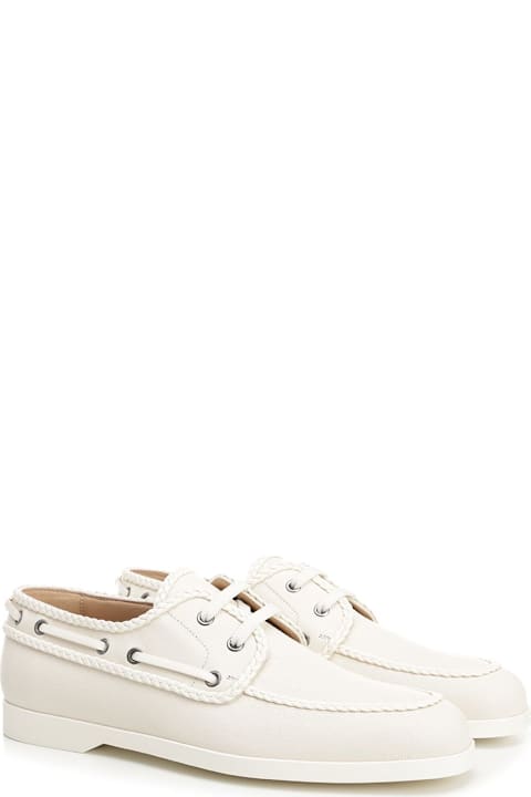 Valentino Garavani أحذية لـ القسم الرجالي Valentino Garavani Ivory White Leather Boat Loafer