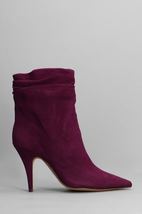 Olivia Slouch High Heels Ankle Boots In Viola Suede