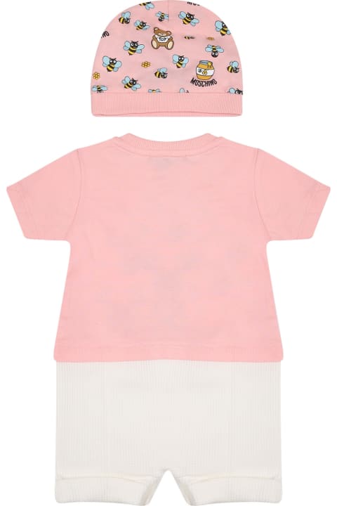 Bodysuits & Sets for Baby Girls Moschino Pink Set For Baby Girl With Teeddy Bear And Logo