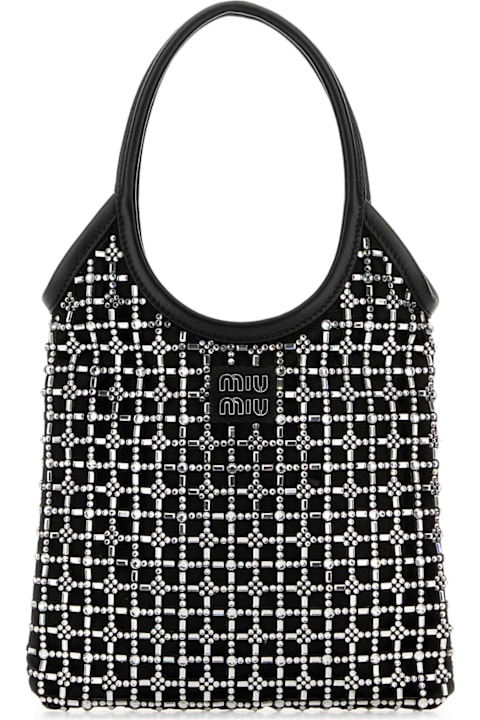 大人気！MIUMIU Embellished Satin Handbag 5BA281VOON2F7LF0002 Miu Miu Small Satin Crystal-Embellished Top-Handle Bag