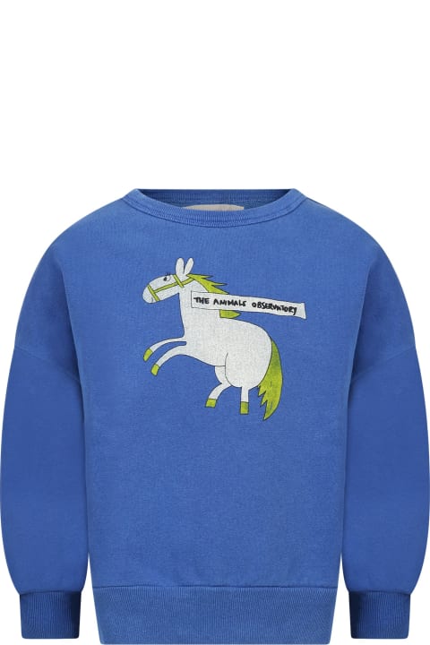 Blue Sweatshirt For Kids With Print And Logo