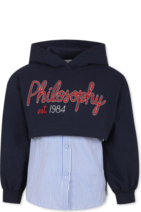 Philosophy di Lorenzo Serafini for Men Philosophy di Lorenzo Serafini Blue Sweatshirt For Girl With Red Logo