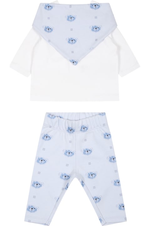 Bodysuits & Sets for Baby Boys Givenchy Light Blue Suit For Baby Boy With Logo