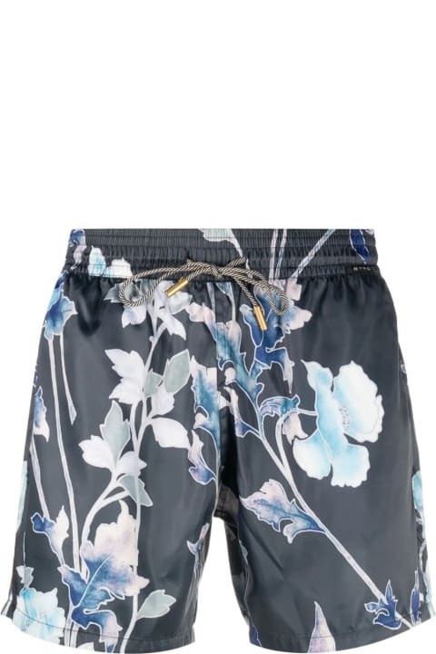 Swimwear for Men Etro Navy Blue Swim Shorts With Contrast Print