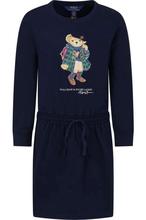 Ralph Lauren for Kids Ralph Lauren Blue Dress For Girl With Bear And Logo