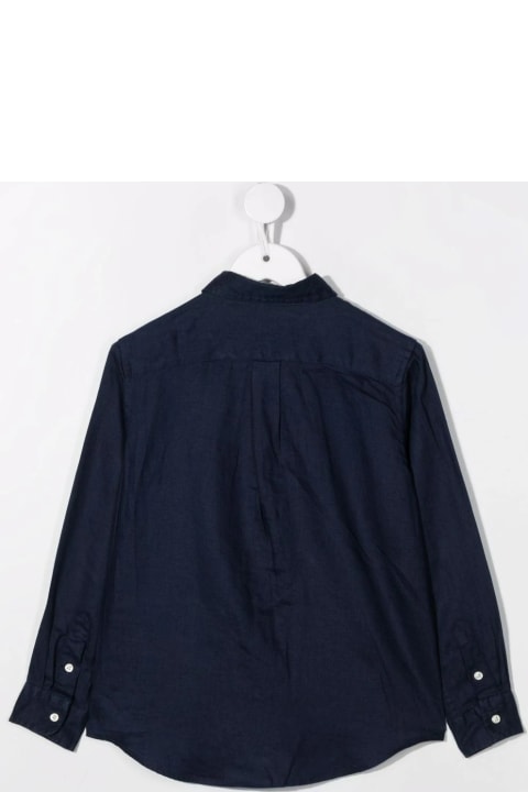 Fashion for Boys Ralph Lauren Navy Blue Linen Shirt With Embroidered Pony
