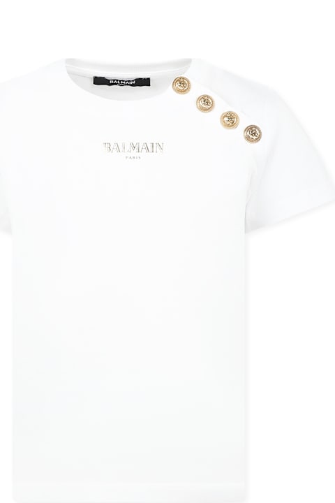 Balmain T-Shirts & Polo Shirts for Women Balmain White T-shirt For Girl With Golden Logo