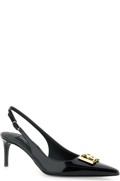 High-Heeled Shoes for Women Dolce & Gabbana Black Slingback With Plate Logo In Patent Leather Woman