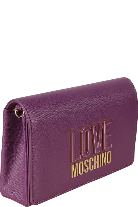 Love Moschino Women Love Moschino Logo Plaque Embossed Flap Shoulder Bag