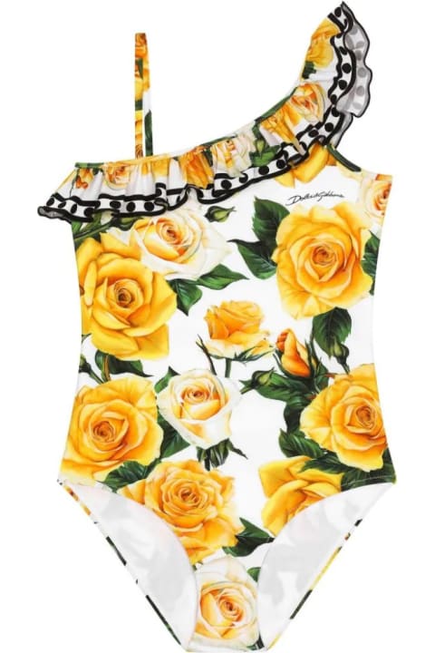 Dolce & Gabbana for Girls Dolce & Gabbana One-piece Swimwear In Lycra With Yellow Rose Print