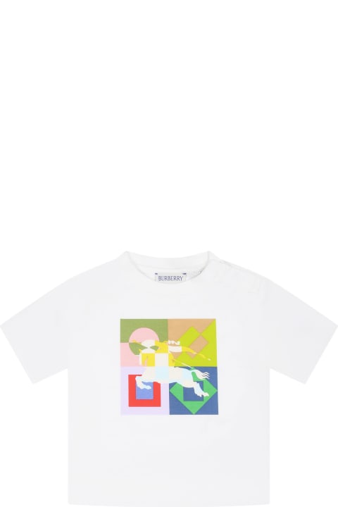 ベビーボーイズ BurberryのTシャツ＆ポロシャツ Burberry White T-shirt For Baby Boy With Print And Equestrian Knight