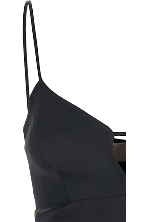 TwinSet for Women TwinSet Black Long Dress With Thin Shoulder Straps And Metallic Logo Plaque On The Back In Tech Fabric Woman