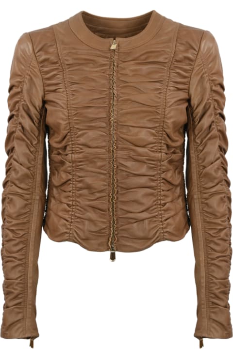 Pinko Coats & Jackets for Women Pinko Ruched Detail Leather Jacket