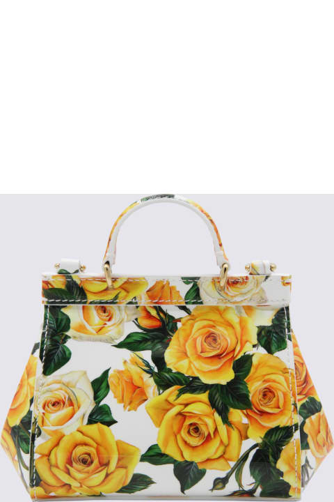 Dolce & Gabbana Sale for Kids Dolce & Gabbana White And Yellow Leather Sicily Tote Bag