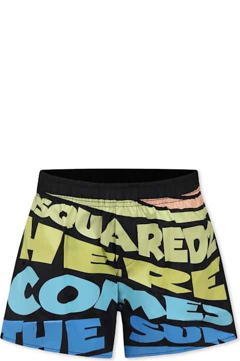 Dsquared2 Swimwear for Boys Dsquared2 Black Swim Shorts For Boy With Logo