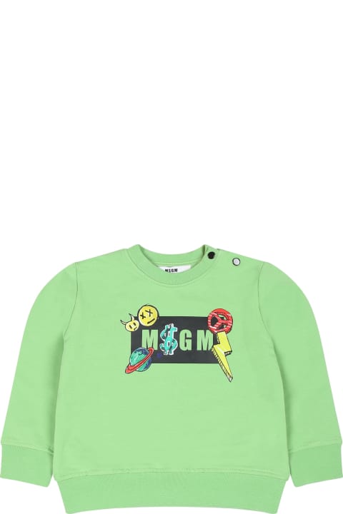 ベビーガールズ MSGMのニットウェア＆スウェットシャツ MSGM Green Sweatshirt For Baby Boy With Logo And Print